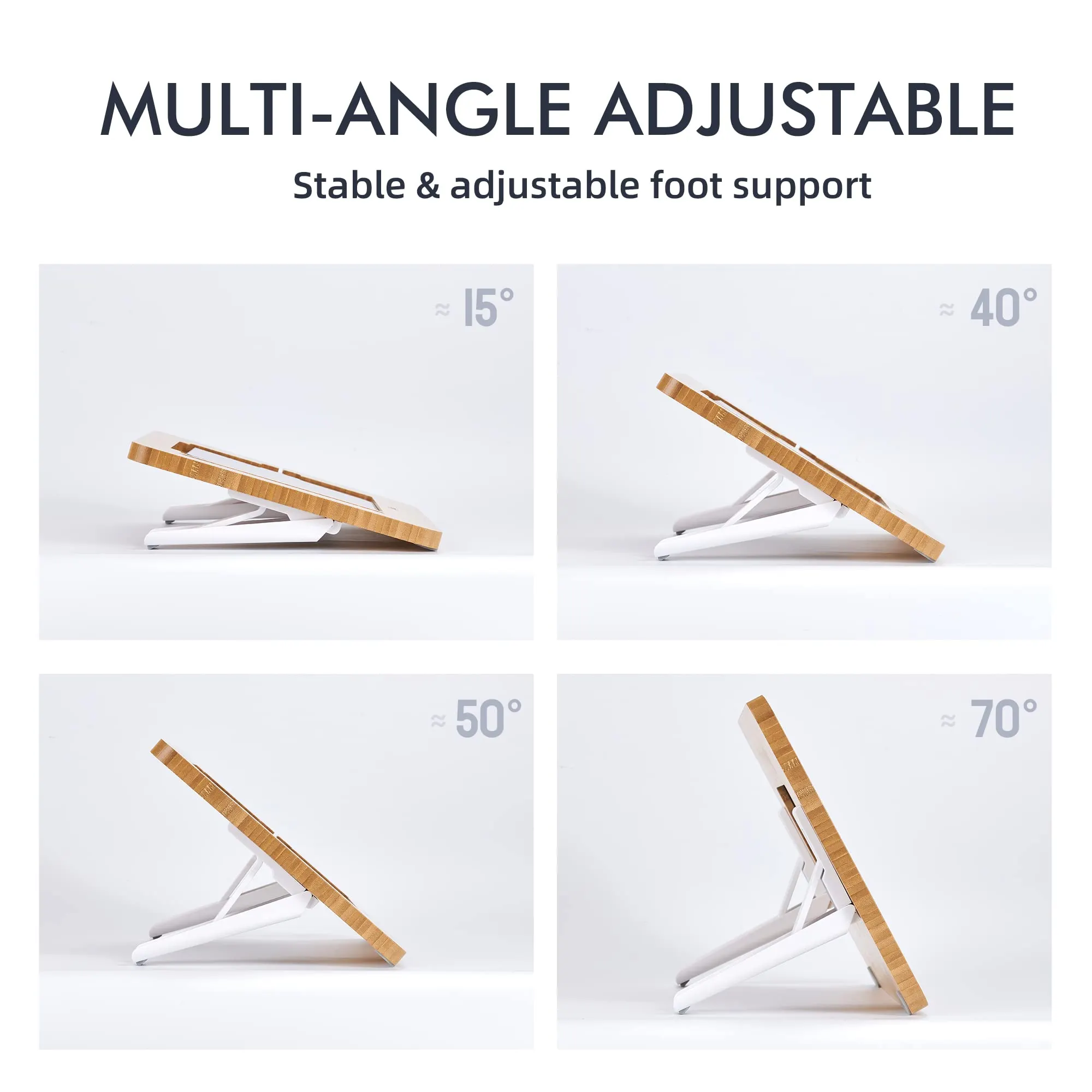 Aoiktye ELETIUO Adjustable Tablet Stand with Pencil&Charger Cable Slot,Bamboo Wooden Stand with Multiple Angles,Organizer Desktop Holder for Drawing,Compatible with ipads(Support to 9.7-11" Devices) - Image 6