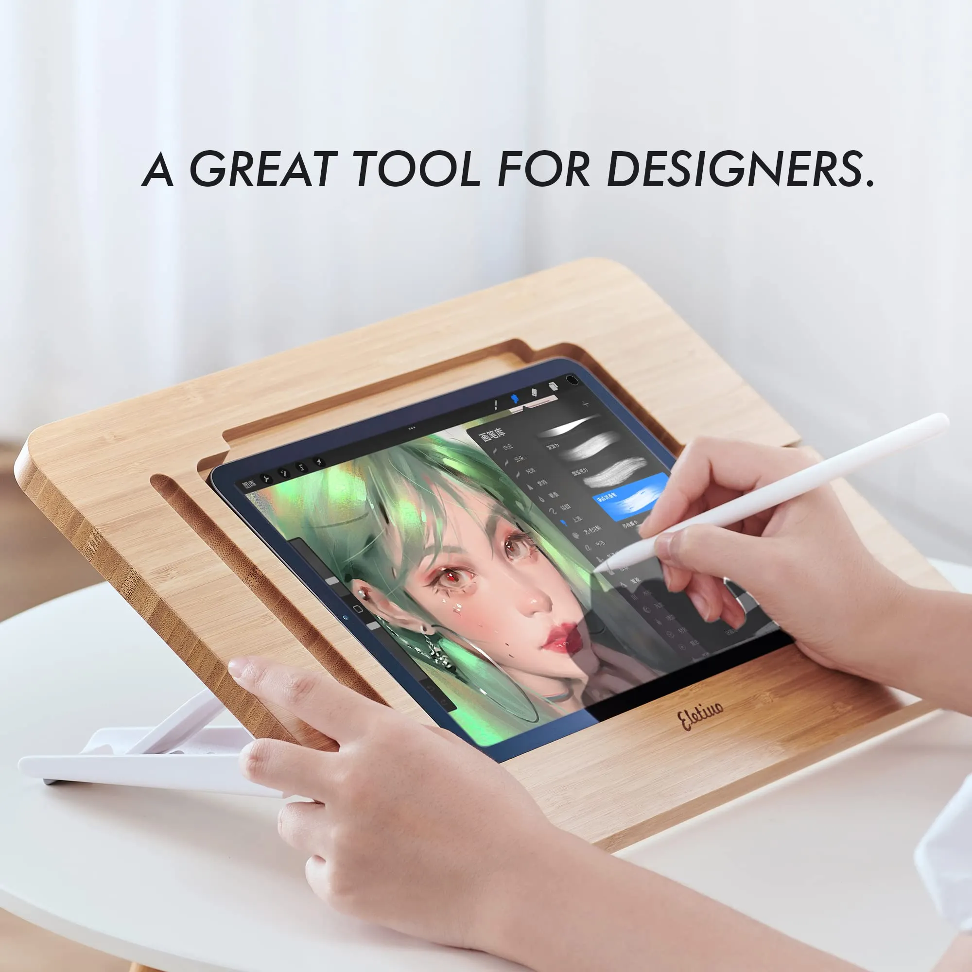 Aoiktye ELETIUO Adjustable Tablet Stand with Pencil&Charger Cable Slot,Bamboo Wooden Stand with Multiple Angles,Organizer Desktop Holder for Drawing,Compatible with ipads(Support to 9.7-11" Devices) - Image 7