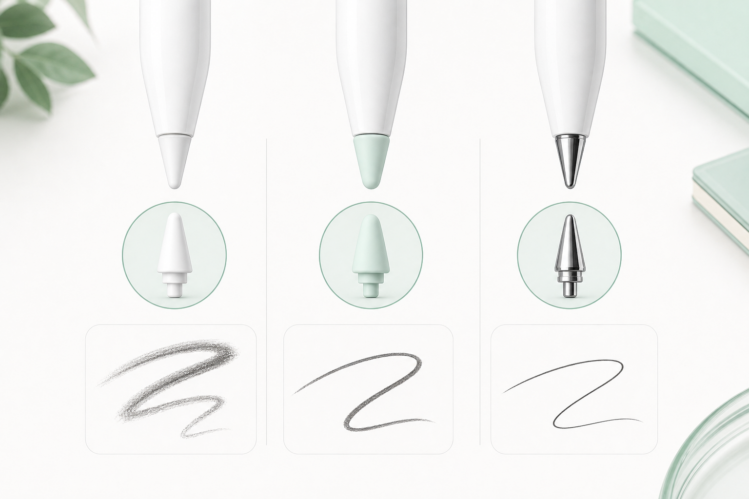 Comparison of Apple Pencil compatible tips for drawing and line control