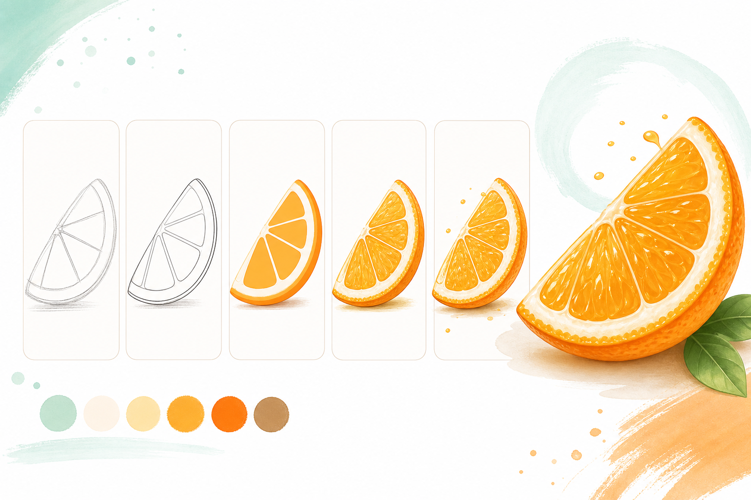 Step-by-step orange slice drawing tutorial in Procreate