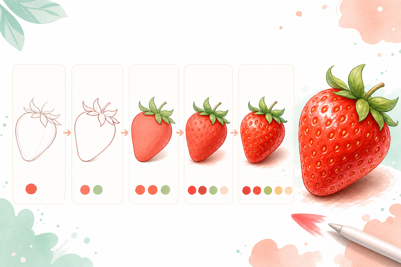 Step-by-step strawberry drawing tutorial in Procreate