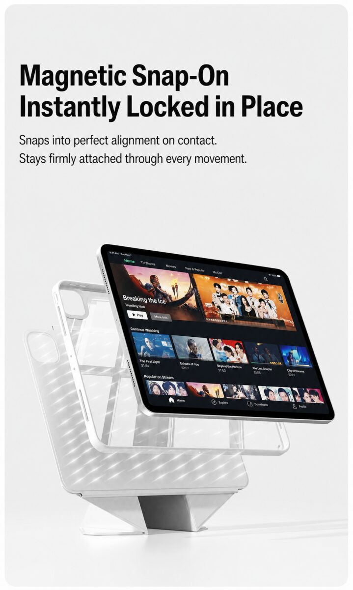 Magnetic rotating iPad case detail